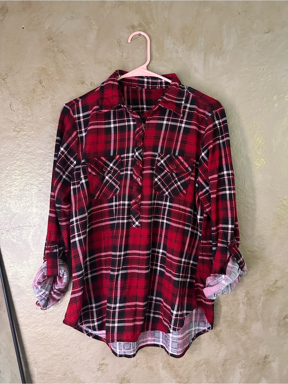 Red Plaid Button-Front Flannel Shirt